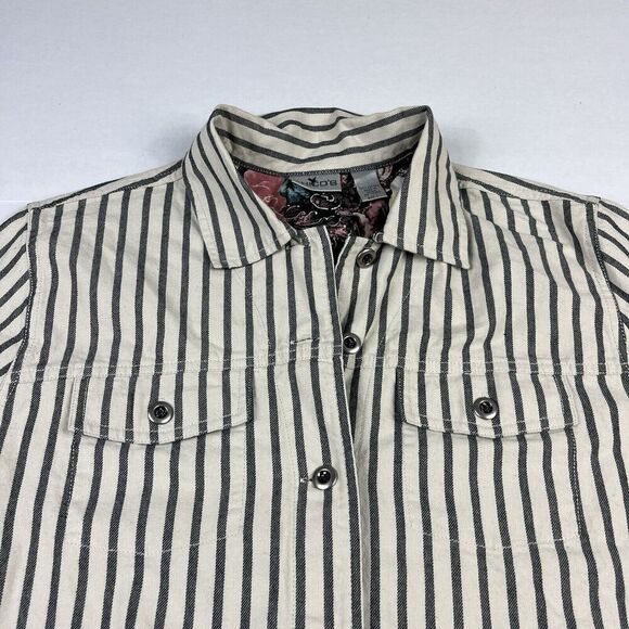 Chicos Button Down Shirt Striped Contrast Trim Long Sleeve Work Top 1 MEDIUM - Picture 4 of 10